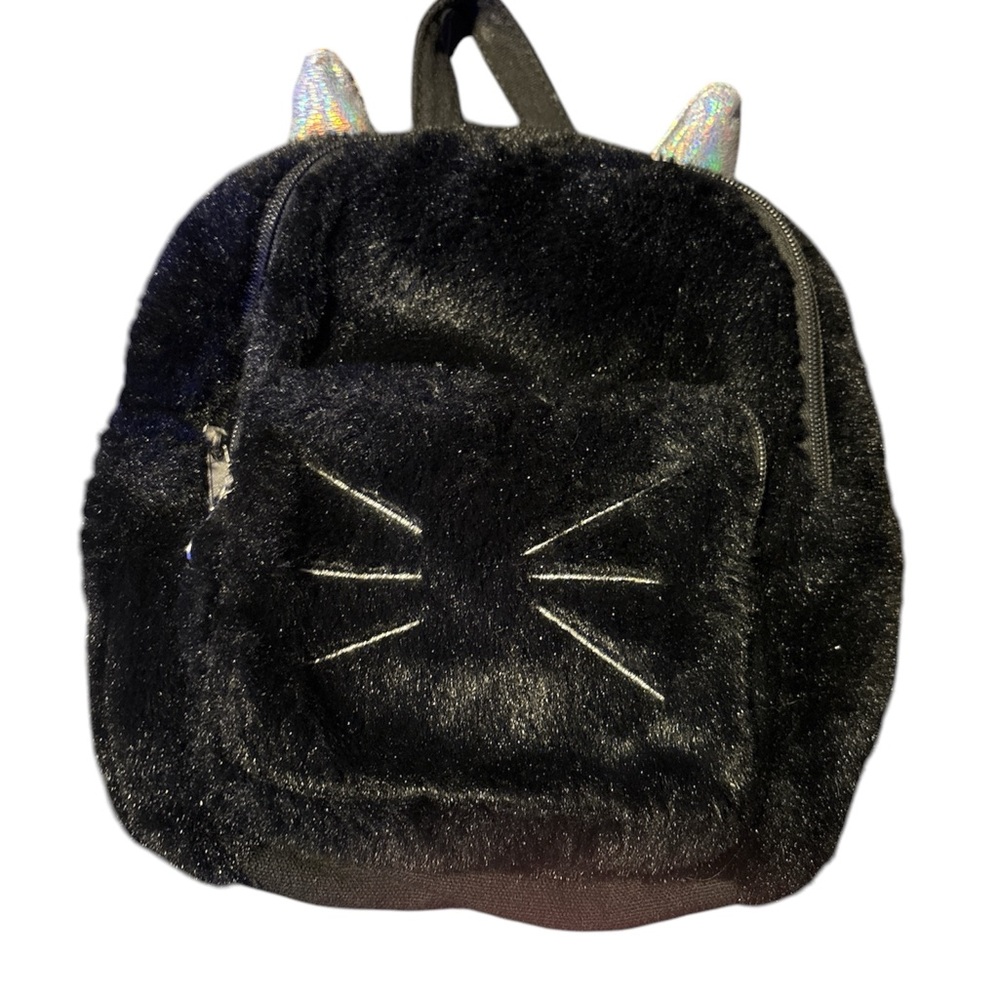 Black Furry Cat Ear Kids Backpack